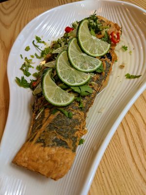 The whole fish which they cut for us at Green Ba - Marina Sq in Central Singapore