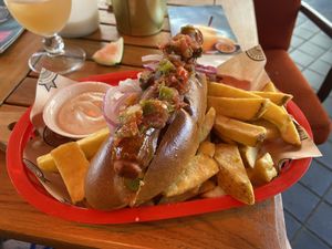 Vegan hotdog and Steakhouse fries: quite tasty at Pistache in Valkenburg