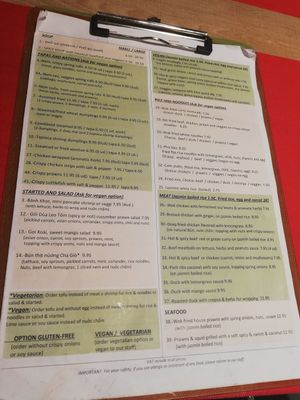 First page of menu - vegan set menu on second page at Kiu Nam in Barcelona