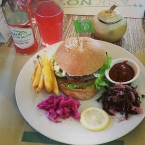 veggie burger at Earth Cafe and Market in Seminyak
