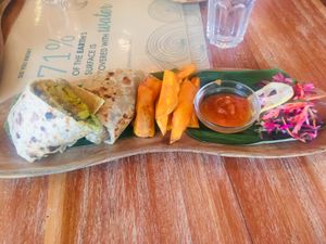 Mediterranean wrap with sweet potato fries  at Earth Cafe and Market in Seminyak