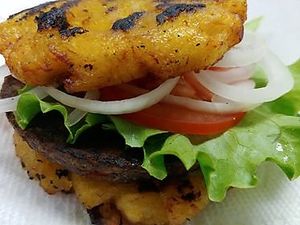 seitan burger on plantain bun at FGF VEGAN - Famous Good Food in Oshawa