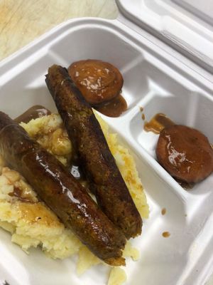 Sausage and mash my husband had (with Yorkshire pudding- I've never seen a vegan version before). It was sooo good lol at FGF VEGAN - Famous Good Food in Oshawa