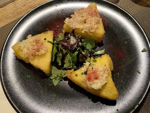 Vegan starter - Polenta with artichokes at Da Vinci Italian Restaurant in Aberdeen