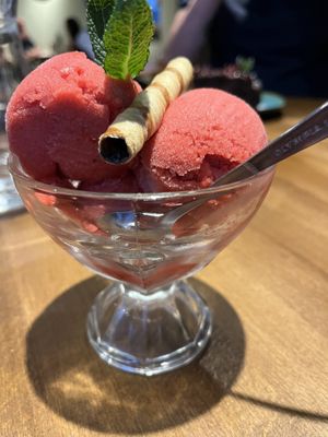 Raspberry sorbet - really good 😊   at Da Vinci Italian Restaurant in Aberdeen