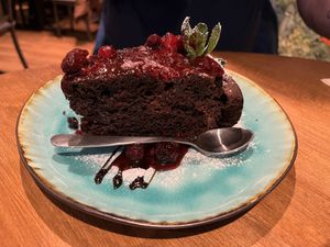 Vegan chocolate cake  at Da Vinci Italian Restaurant in Aberdeen