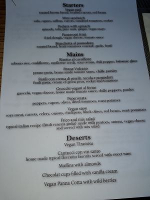 Vegan specials menu (was only on for one week for vegan festival) at Da Vinci Italian Restaurant in Aberdeen