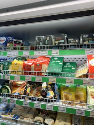 Violife cheeses and La vida products on top shelf at Agraria Koper in Koper