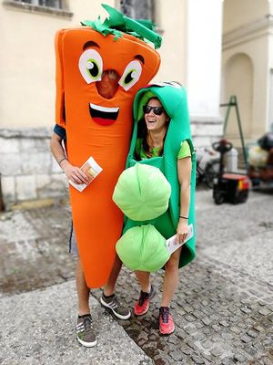 Slovenian Vegan Society mascots at Slovenian Vegan Society - Slovensko Vegansko Društvo in Ljubljana
