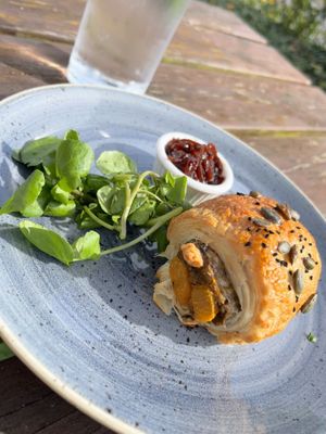 Squasage & Mushroom Roll: freshly baked with a beetroot relish  at The Commodore in Helensburgh