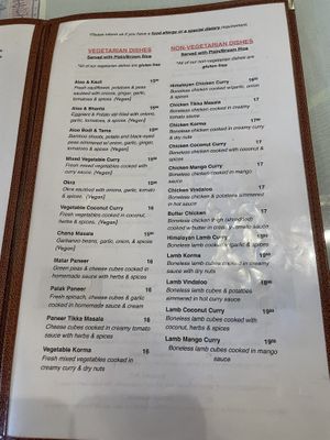 Menu1  at Monsoon Himalayan Cuisine in Half Moon Bay