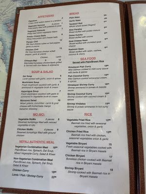 Menu2  at Monsoon Himalayan Cuisine in Half Moon Bay