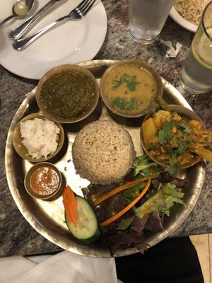 Vegetarian Nepal mean. All vegan except the rice pudding  at Monsoon Himalayan Cuisine in Half Moon Bay