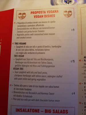 Vegan Section of the menu at RossoVivo Primaluna in Malcesine