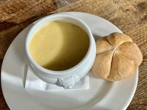 Cauliflower soup with smoked garlicc  at The Geographer in Fort William