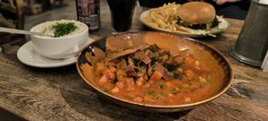 Vegan casserole with rice (burger is not vegan!) at The Geographer in Fort William