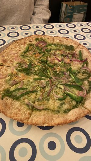 Custom vegan cheese pizza  at Pizza by the Sea in Rosemary Beach