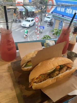 Banh mi and watermelon juices at Banh Mi 25 in Hanoi