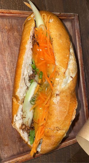 Tofu and mushroom banh mi  at Banh Mi 25 in Hanoi