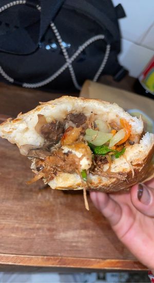 Tofu and mushroom banh mi  at Banh Mi 25 in Hanoi