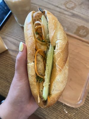 Tofu + king oyster mushroom banh mi   at Banh Mi 25 in Hanoi