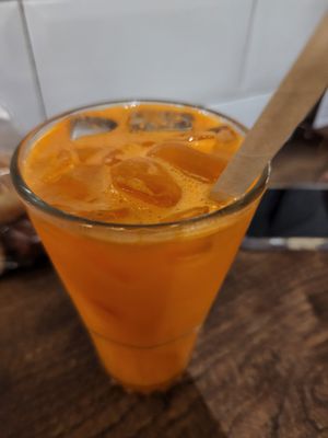 Orange carrot juice at Banh Mi 25 in Hanoi