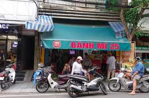 outside at Banh Mi 25 in Hanoi