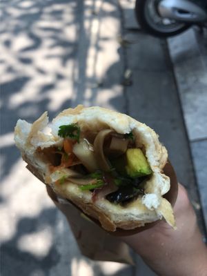 Oyster Mushroom Ba Mi with added avocado 🥑  at Banh Mi 25 in Hanoi