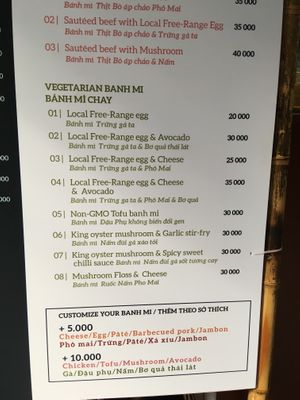Vegetarian menu at Banh Mi 25 in Hanoi