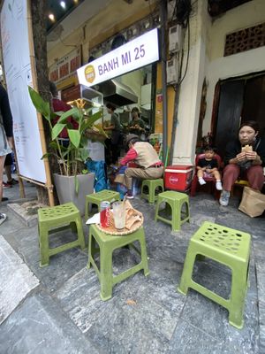 One of the franchises, on the opposite side of the street you had an actual eating area, with tables, where you could also wait for the food at Banh Mi 25 in Hanoi