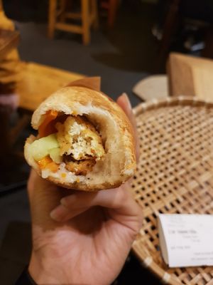 tofu bahn mi with extra carrots and cucumber at Banh Mi 25 in Hanoi