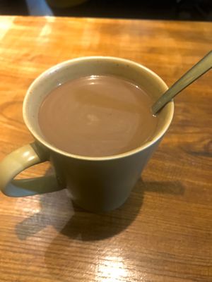 Hot chocolate with coconut milk  at Banh Mi 25 in Hanoi