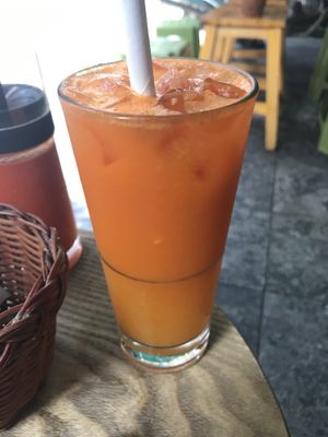 Orange-carrot-juice at Banh Mi 25 in Hanoi