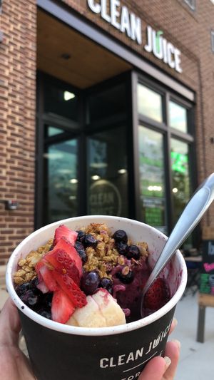 Berry bowl- Maple instead of honey and added frozen blueberries instead of goji at Clean Juice in Fort Mill