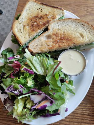 Toona melt with salad (caesar dressing) at The Wild Oat in Bellingham