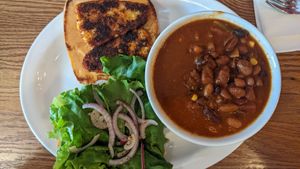 Cajun Blackened Fish & Chilli soup d'jour at The Wild Oat in Bellingham