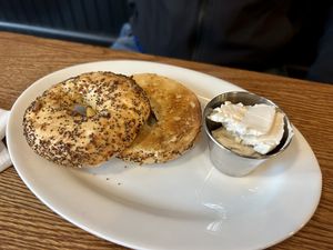 Everything bagel with cream cheese  at The Wild Oat in Bellingham