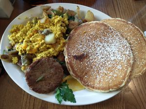 The "little bit of everything" plate at breakfast- not listed online menu, but an amazing deal and so satisfying!!! at The Wild Oat in Bellingham