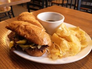 Philly cheese steak with au jus. at The Wild Oat in Bellingham
