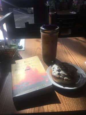 Iced chi latte and cinnamon raisin walnut roll. Yummy! at The Wild Oat in Bellingham