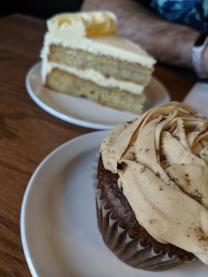 Dessert was the best! Mocha cupcake and lemon poppyseed cake at The Wild Oat in Bellingham