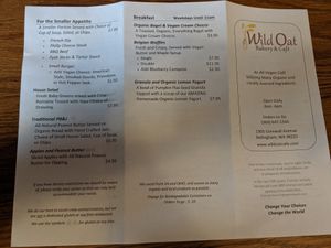 Menu 2 at The Wild Oat in Bellingham