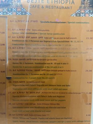 Menu at Bejte Ethiopia in Berlin