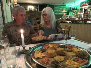 Two vege platters (put onto one for the four of us)  at Bejte Ethiopia in Berlin