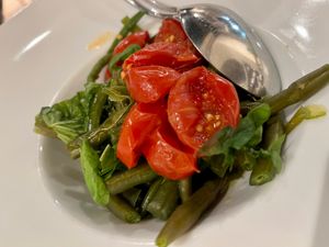 Green beans and tomatoes.  at Komera in Monopoli