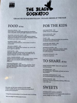 Food menu May 2023 at The Black Cockatoo in Almere