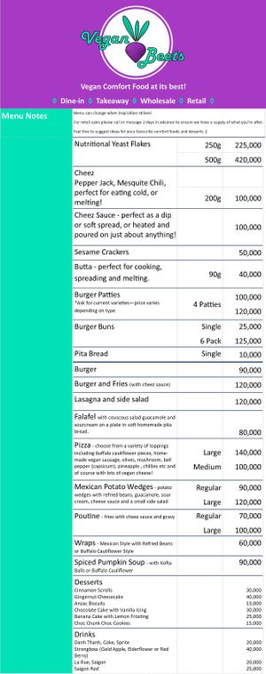 Current Menu- July 2018 at Vegan Beets in Hoi An