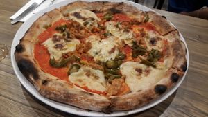 Vegan diavola pizza at The Hungry Wolf in Koh Samui