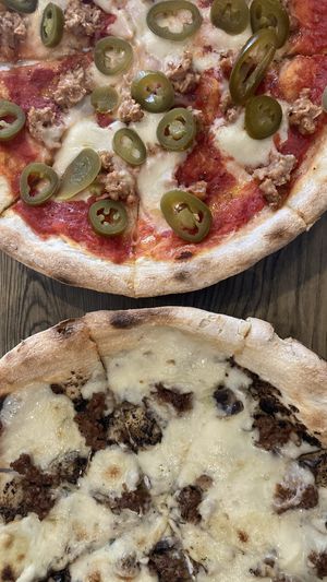 Truffle and beef (bottom) tomato and jalapeno(top)  at The Hungry Wolf in Koh Samui