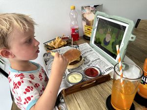  Vegan Cheese Burger and French fries.   at The Hungry Wolf in Koh Samui